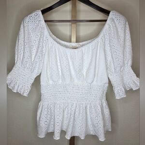 Urban Romantics White Eyelet Peasant Blouse